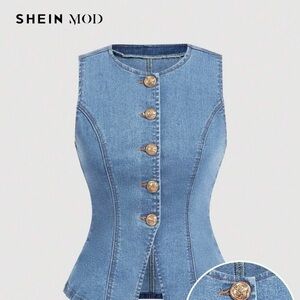 Shein Mod Blue Denim Vest